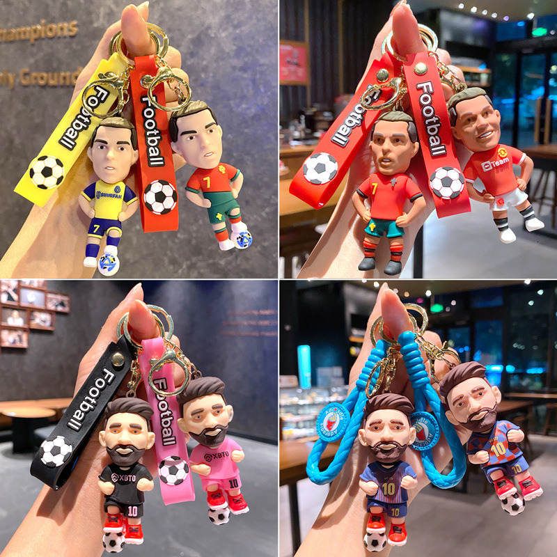 Cute Football Star Figure Keychains, Cartoon Ronaldo & Messi Pendant, Bag Car Key Chain, Mini Souvenir Gift