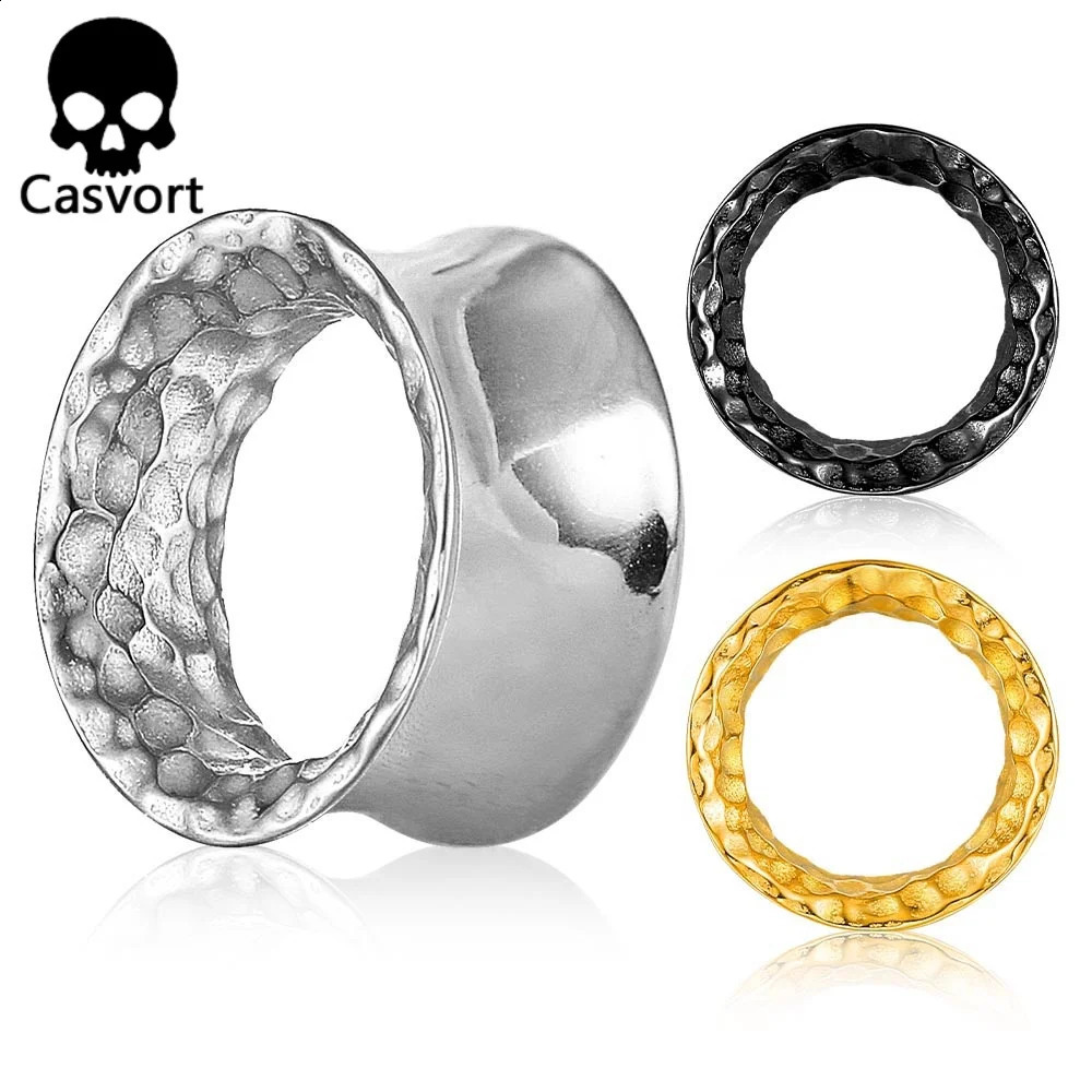 Casvort 2PCS 316L Stainless Steel Hammer Ear Tunnels Plugs Stretcher Studs Piercing Body Jewelry Unisex Hip-Hop Punk 260528BJ