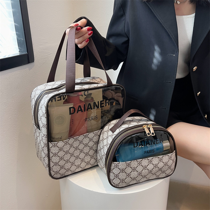 Retro Transparent Makeup Bag Portable Travel Waterproof Toiletry Bag Multifunctional Luxury Cosmetic Pouch Designer Makeup Bag Large Capacity Storage  - view 5