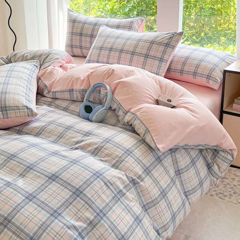 3pcs Simple, soft and skin-friendly 3-piece set (1 duvet cover +2 pillowcases) (without core)Striped checkered 26Y0601