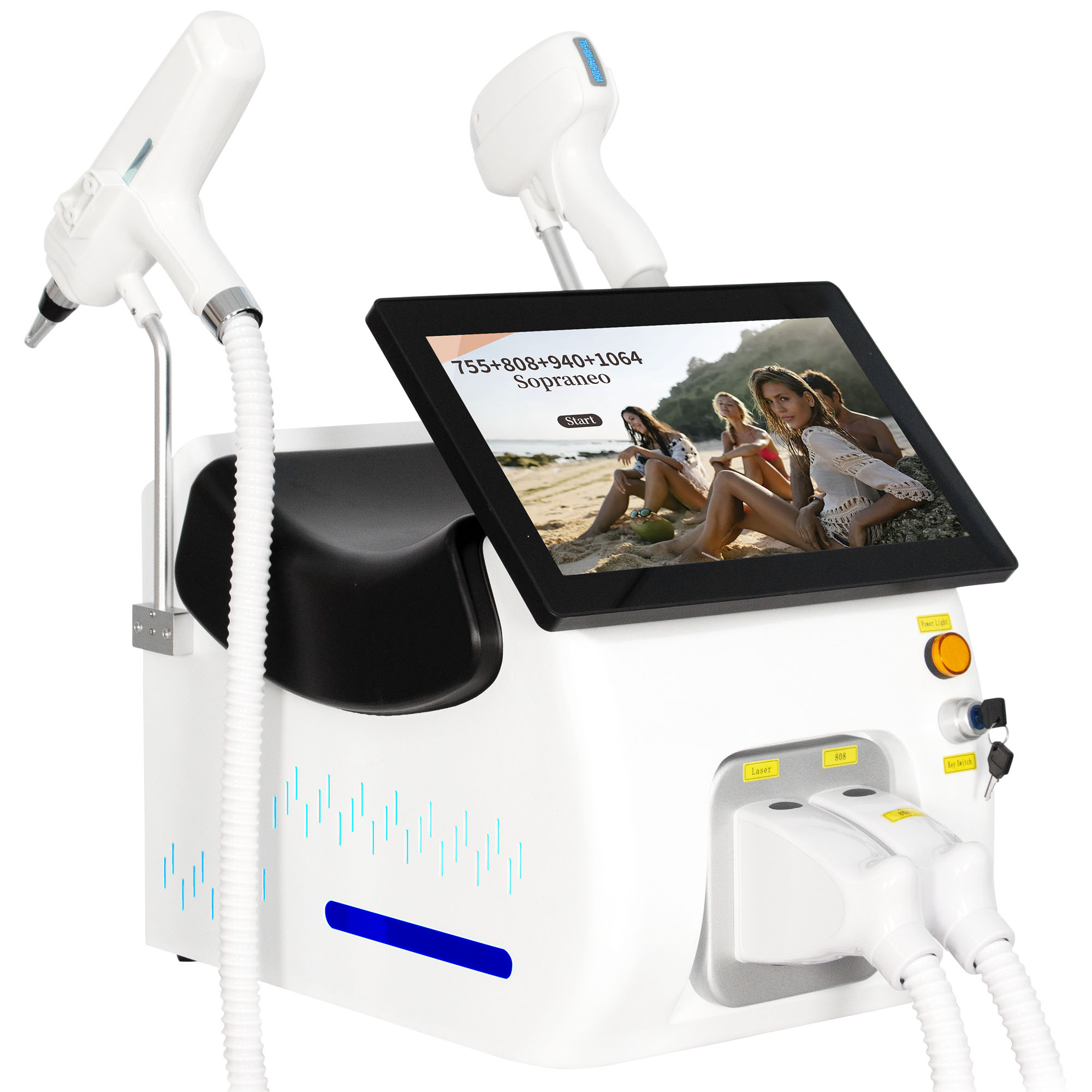 2 in 1 Diode Laser Hair Removal Picosecond Laser Tattoo Removal 755 808 940 1064nm 10 Bars 60 Million Shots Ice Cooling