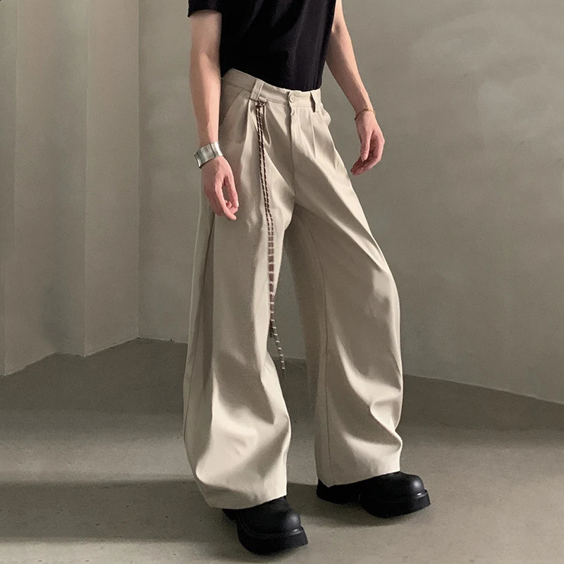 IEFB Fashion Mens Suit Pants Solid Color Casual Pleated n Loose Wide Leg Cleanfit Curved Knife Trousers Summer 9W3821 y260618 - view 3