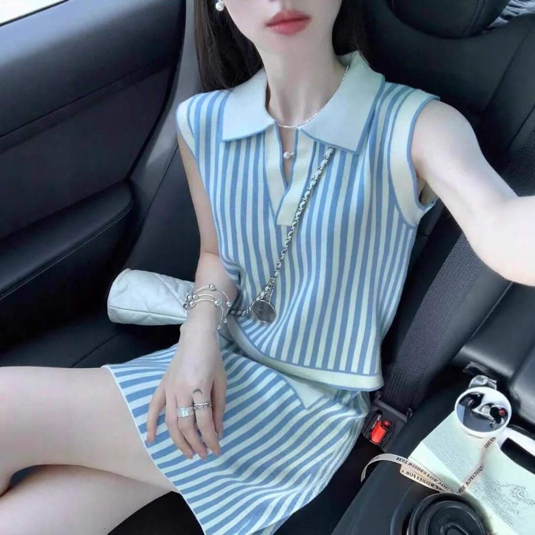 Bestseller Nanyou New SD Home 2024 Spring/Summer Collection, White Blue Striped Tank Top Skirt Style, Casual And High End Style Set 8 Ddmylion