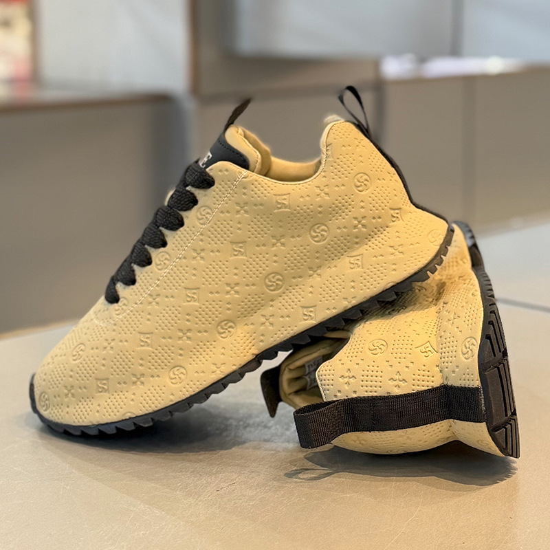 Mens Daily Footwear Black Embossed Pattern Retro Running Sneakers Beige Accent Non Slip Casual Shoes - view 4