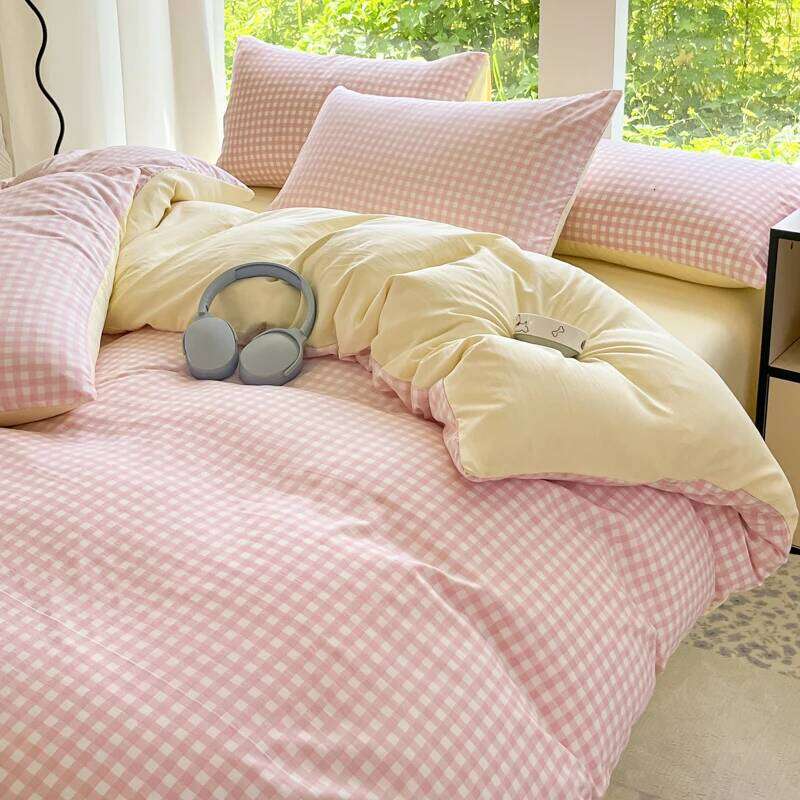 3pcs Simple, soft and skin-friendly 3-piece set (1 duvet cover +2 pillowcases) (without core)Striped checkered 26Y0601
