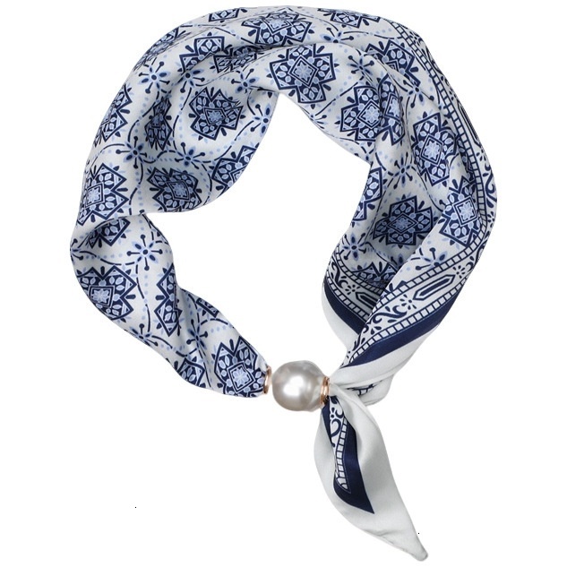 Exotic Style Pearl Magnetic Clasp Silk Four-Season Decorative Neck Protector Concealer Scarf Women's Small Tail Ribbon - view 6