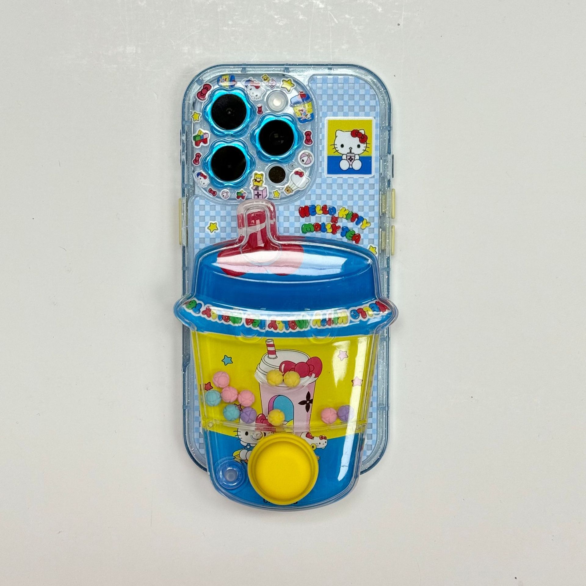 Super stress-relief game water machine yellow cover milk tea KT phone case suitable for iPhone 16, Apple 15 Pro Max, 14/13