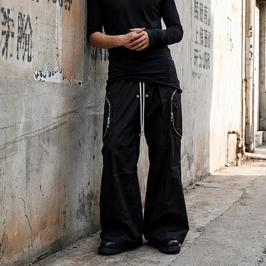Zippers Large Pockets Cargo Pants Men and Women High Street Wide Leg Baggy Trousers