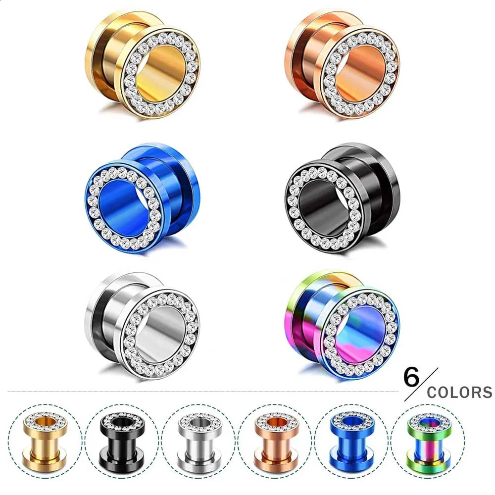1Pair CZ White Zircon Ear Tunnel Expander Stainless Steel Earrings Ear Stretcher Piercings Jewelry Double Flared Screw Fit Ear260528BJ