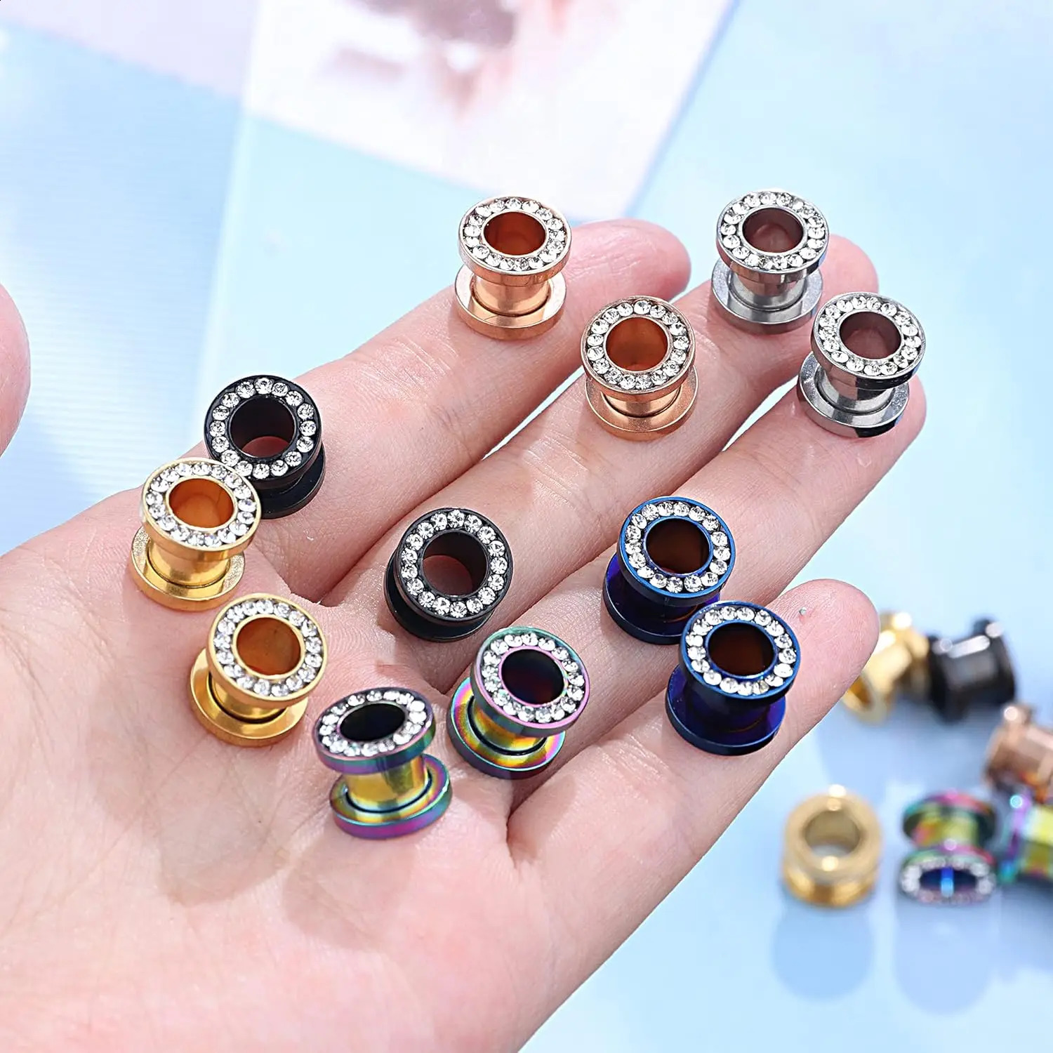 1Pair CZ White Zircon Ear Tunnel Expander Stainless Steel Earrings Ear Stretcher Piercings Jewelry Double Flared Screw Fit Ear260528BJ - view 7