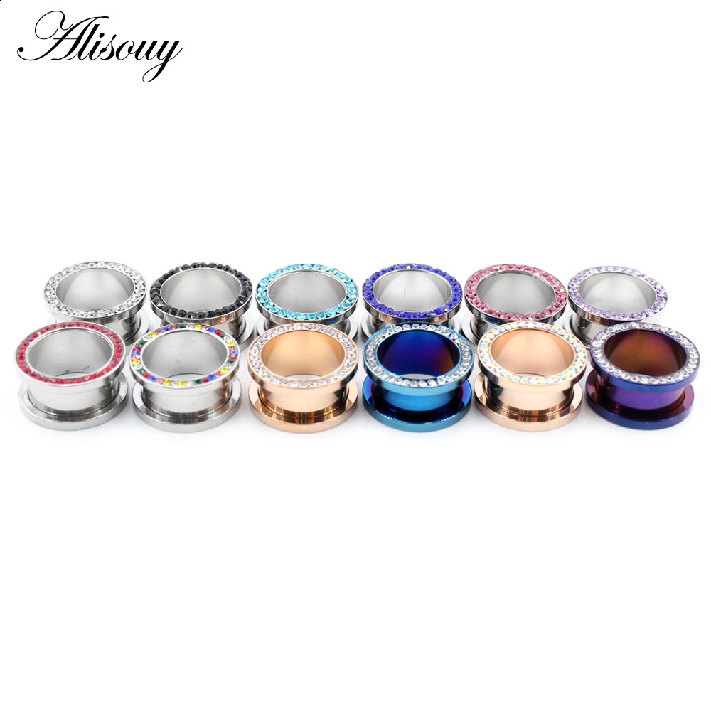 Alisouy 2pcs Stainless Steel Crystal Zircon Ear Tunnels Plug Screw Fit Colorful Ear Flesh Gauge Ear Expanders Piercing Jewelry260528BJ - view 3