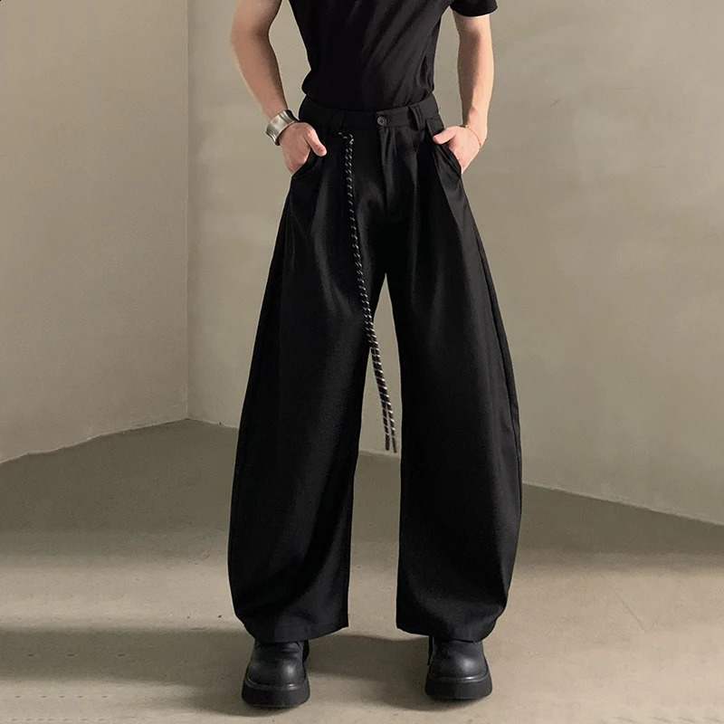 IEFB Fashion Mens Suit Pants Solid Color Casual Pleated n Loose Wide Leg Cleanfit Curved Knife Trousers Summer 9W3821 y260618 - view 6