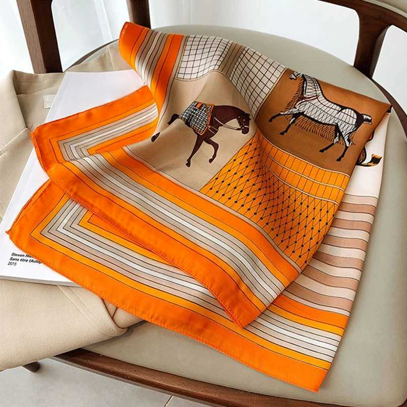 Jewelry New The Horse Print Silk Square Scarf 70x70cm Fashionable Four Seasons Designer Headband Sunscreen Shawl Bandannas - view 3