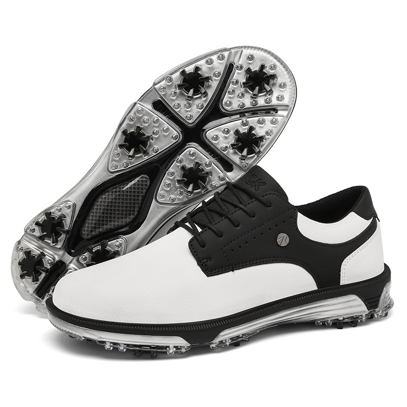 Mens Brown Waterproof Golf Shoes With Removable Spikes Non Slip Leather Golf Sneakers For Outdoor Training And Course Play