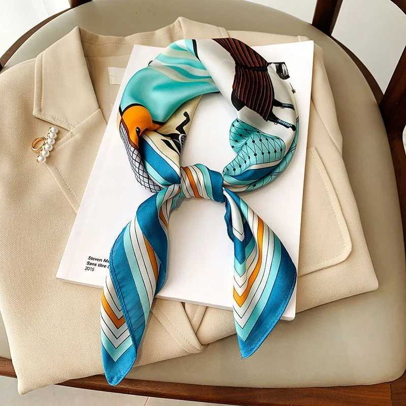Luxury Brand Design Silk Square Scarf for Women Satin Shawls Casual Scarves Hjiab Hair Bandana Fashion 7070cm