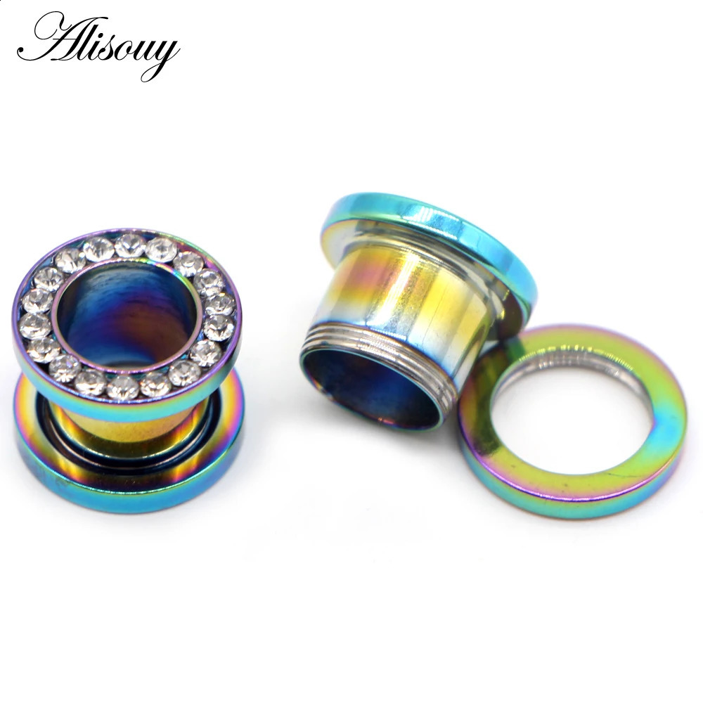 Alisouy 2pcs Stainless Steel Crystal Zircon Ear Tunnels Plug Screw Fit Colorful Ear Flesh Gauge Ear Expanders Piercing Jewelry260528BJ - view 5