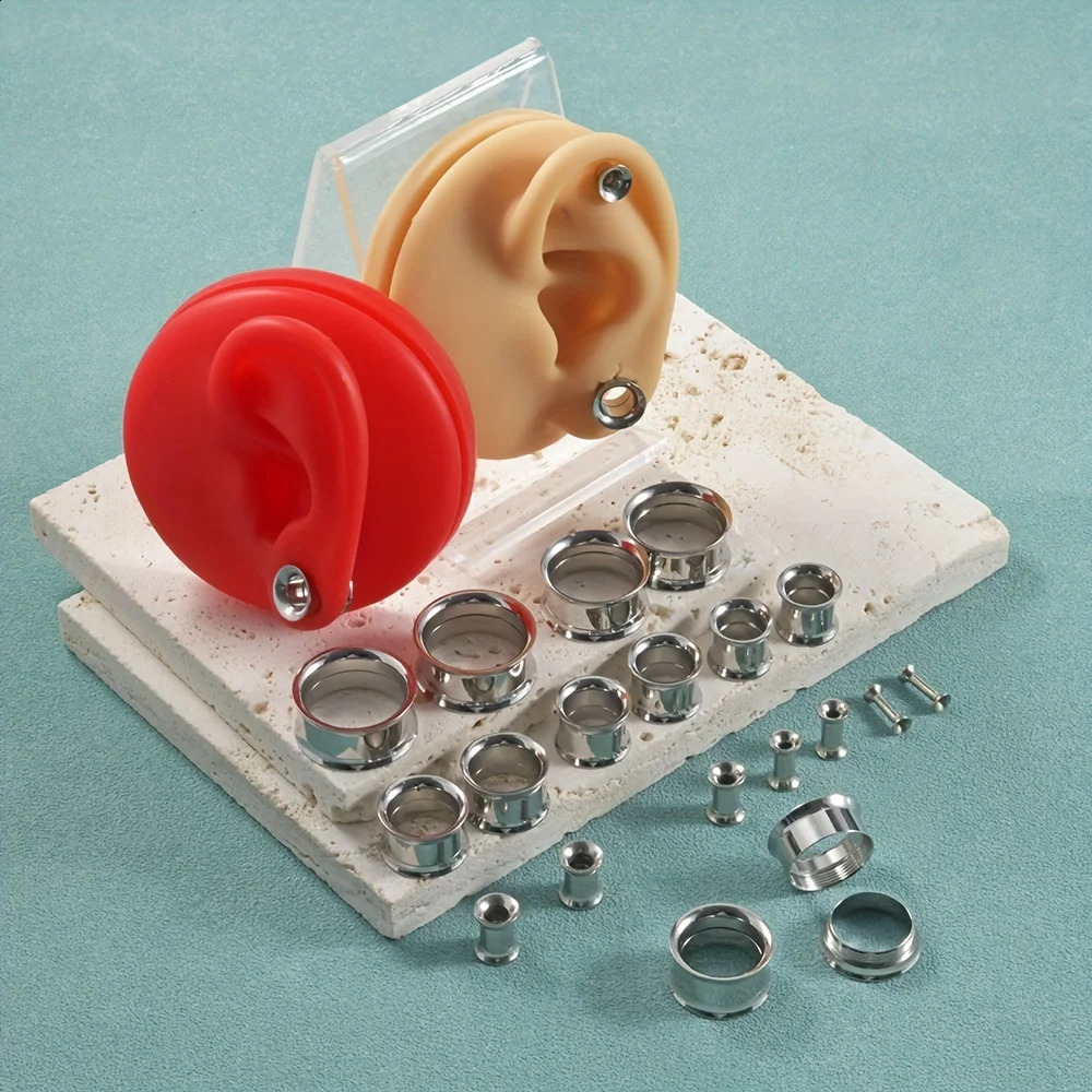 1 Pair/12 Pairs Set Stainless Steel Internal Threaded Ear Plugs Mix Sizes Tunnels Flesh Earring Gauges Hollow Piercings 2-20mm260528BJ - view 4