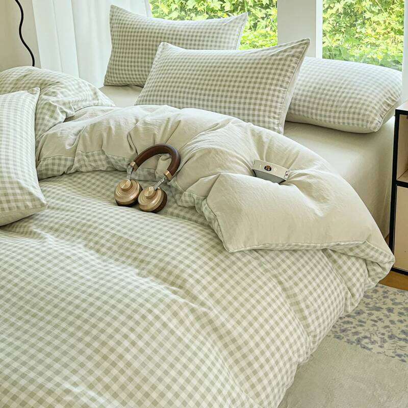 3pcs Simple, soft and skin-friendly 3-piece set (1 duvet cover +2 pillowcases) (without core)Striped checkered 26Y0601