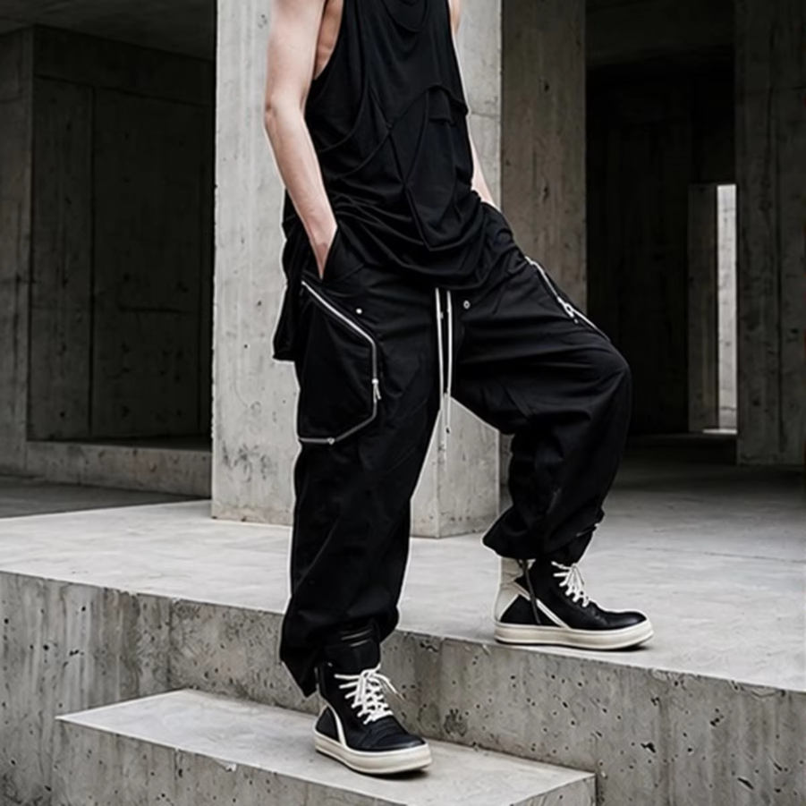 Zippers Large Pockets Cargo Pants Men and Women High Street Wide Leg Baggy Trousers