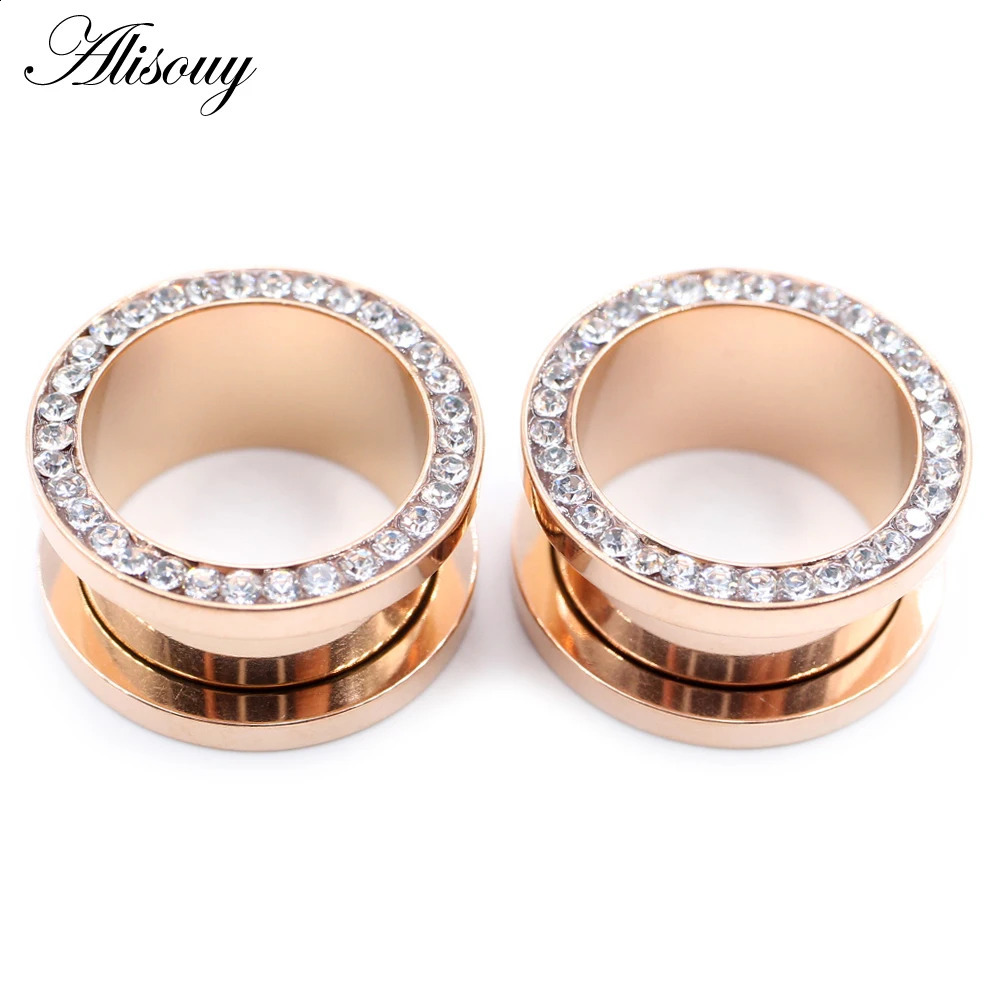 Alisouy 2pcs Stainless Steel Crystal Zircon Ear Tunnels Plug Screw Fit Colorful Ear Flesh Gauge Ear Expanders Piercing Jewelry260528BJ - view 7