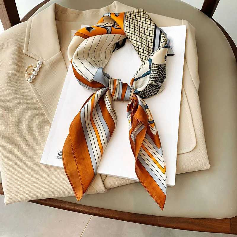 Luxury Brand Design Silk Square Scarf for Women Satin Shawls Casual Scarves Hjiab Hair Bandana Fashion 7070cm
