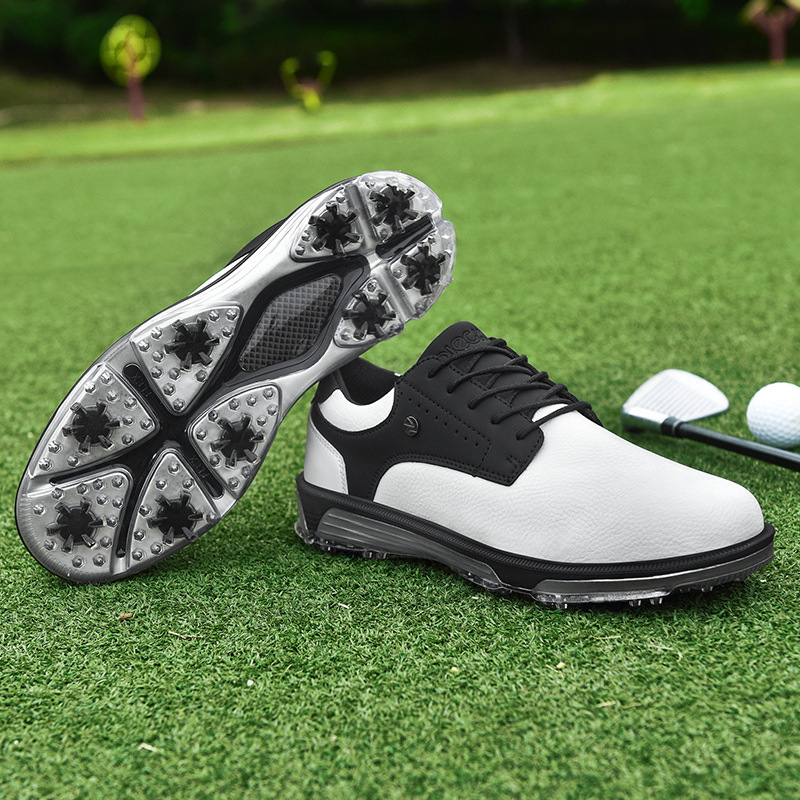 Mens Brown Waterproof Golf Shoes With Removable Spikes Non Slip Leather Golf Sneakers For Outdoor Training And Course Play