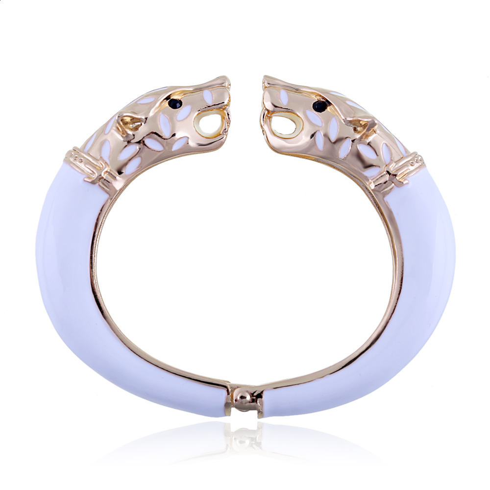All Seasons Women Cuff Bracelet for Party Antique Gold Plated Animal Enamel Leopard Head Vintage Bracelet Bangle Trendy Jewelry 260519