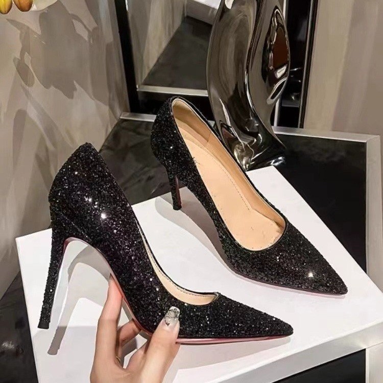 Dress Shoes Women's High Heels 2026 Summer Pointy Skinny Heel Casual Fashion Sequined Tacones Mujer Pumps Women