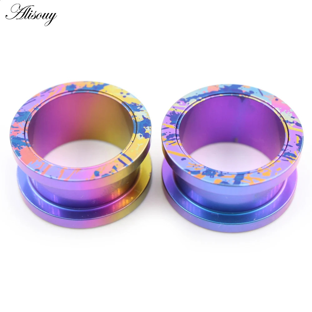 Alisouy 1PC G23 Gradient Color Splashing Ink Ear Tunnels Plugs Expander Stretcher Gauges Earrings Piercing Body Jewelry260528BJ - view 7