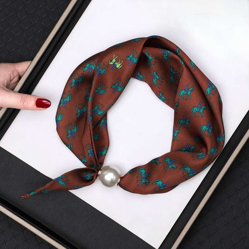 Exotic Style Pearl Magnetic Clasp Silk Four-Season Decorative Neck Protector Concealer Scarf Women's Small Tail Ribbon - view 3