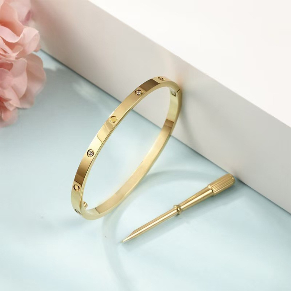 Women Luxury Designer Bracelet 4mm Bangle Gold Plated Bracelets with Screwdriver Size 16-19 Womens Bangles Jewelry