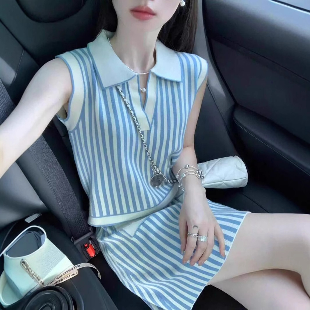 Bestseller Nanyou New SD Home 2024 Spring/Summer Collection, White Blue Striped Tank Top Skirt Style, Casual And High End Style Set 8 Ddmylion