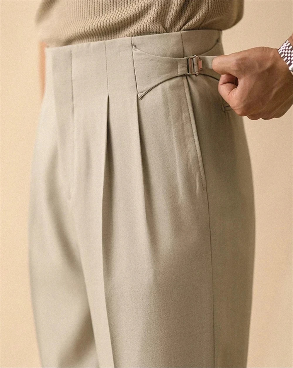 Men Summer Straight Pants Paris Button Non Ironing Loose Fitting Business Naples Casual High Waist Office Trousers y260618 - view 3