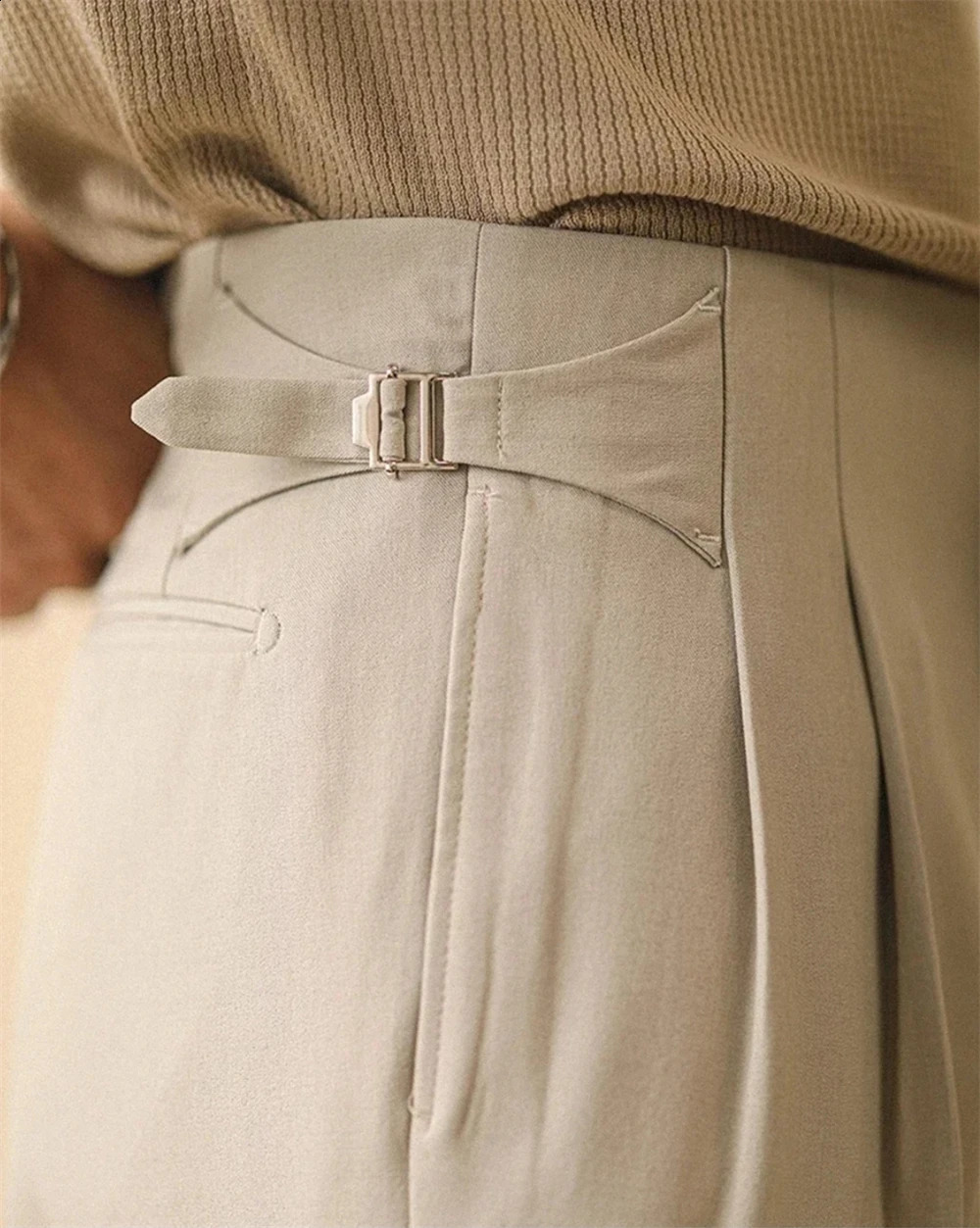 Men Summer Straight Pants Paris Button Non Ironing Loose Fitting Business Naples Casual High Waist Office Trousers y260618 - view 4