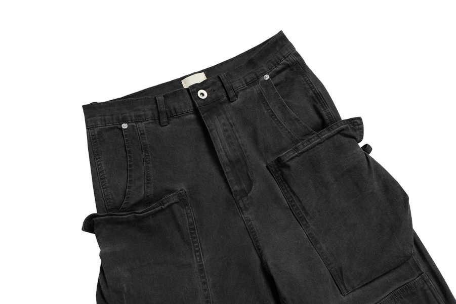 High Street Washed Pockets Jeans Men Women Straight Pants Oversized Denim Trousers