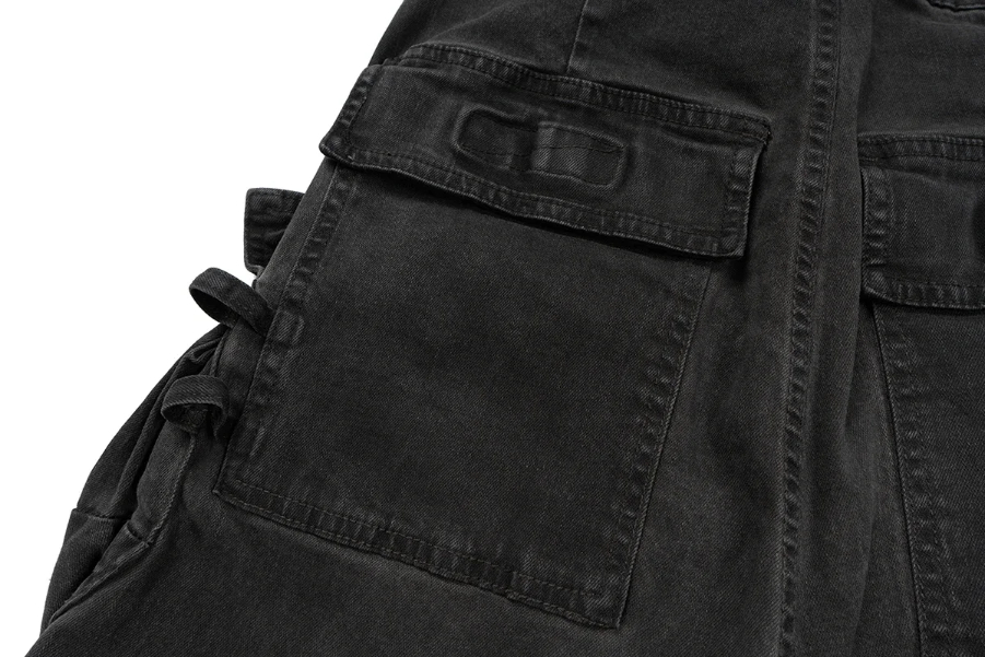 High Street Washed Pockets Jeans Men Women Straight Pants Oversized Denim Trousers