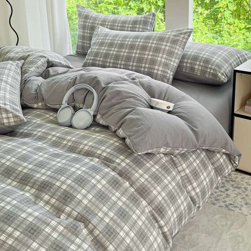3pcs Simple, soft and skin-friendly 3-piece set (1 duvet cover +2 pillowcases) (without core)Striped checkered 26Y0601