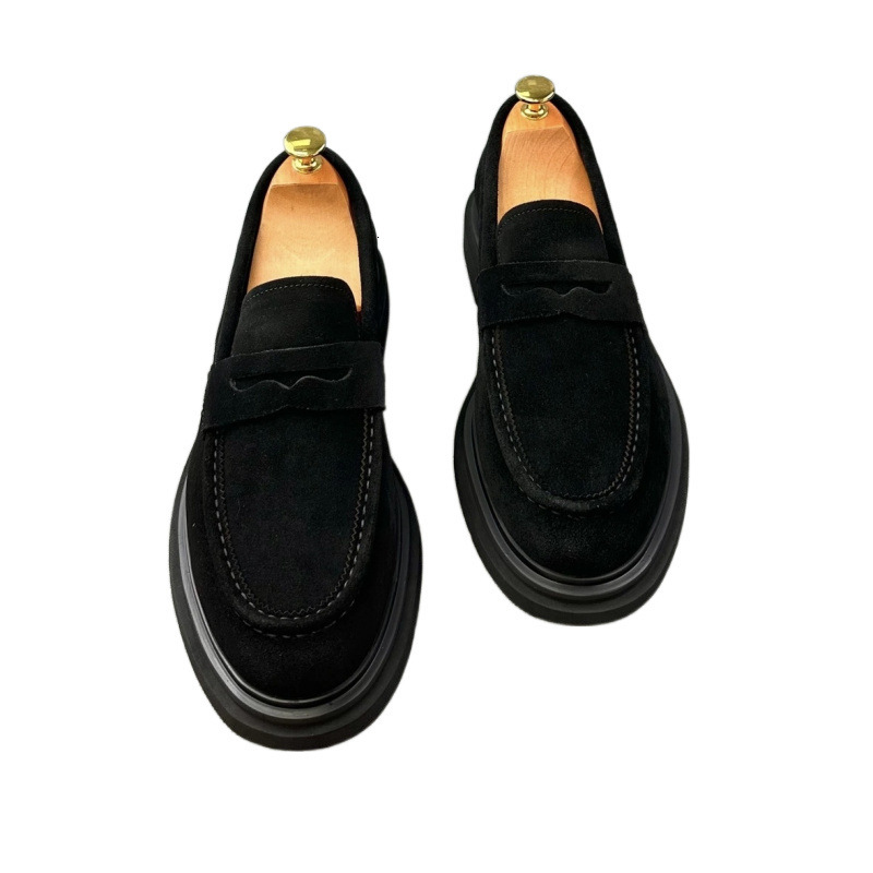 Mens Dark Brown Suede Penny Loafers Thick Sole Daily Footwear Non Slip Slip On Business Casual Shoes - view 8