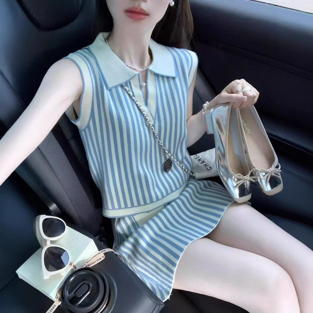 Bestseller Nanyou New SD Home 2024 Spring/Summer Collection, White Blue Striped Tank Top Skirt Style, Casual And High End Style Set 8 Ddmylion