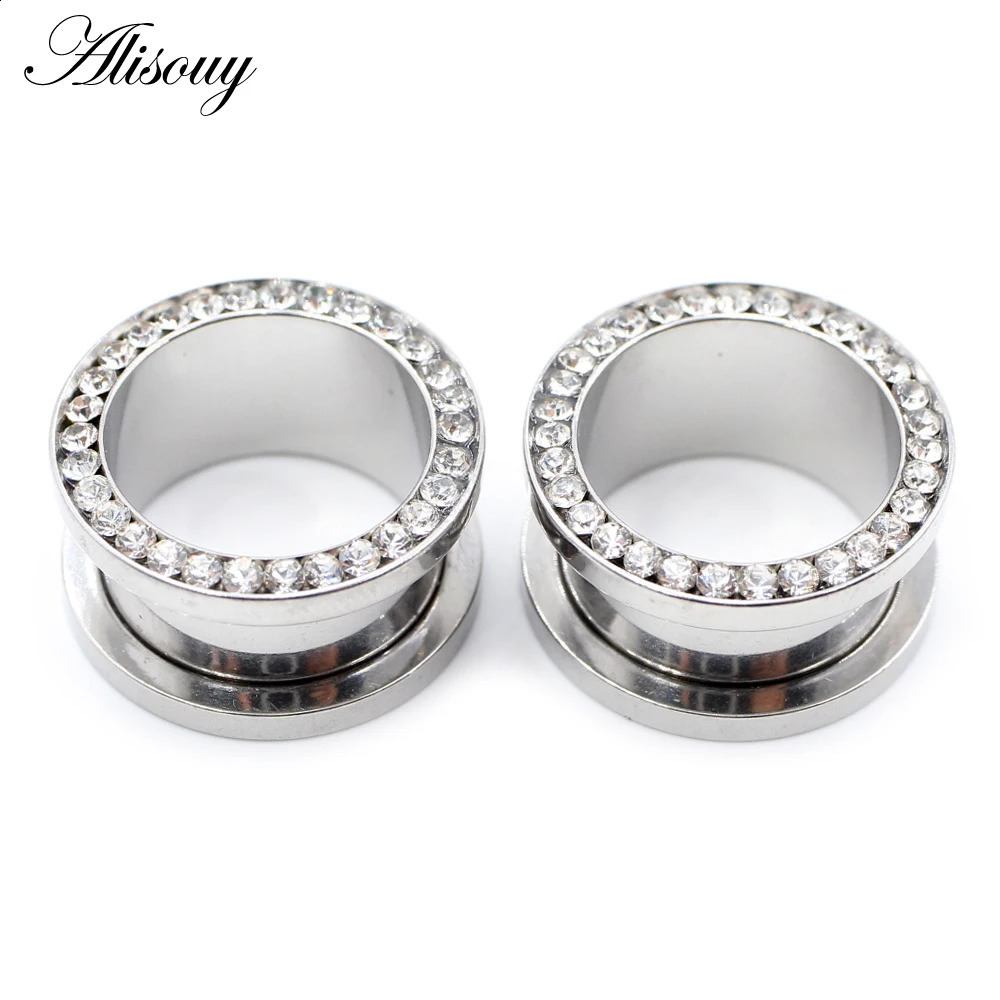 Alisouy 2pcs Stainless Steel Crystal Zircon Ear Tunnels Plug Screw Fit Colorful Ear Flesh Gauge Ear Expanders Piercing Jewelry260528BJ - view 6