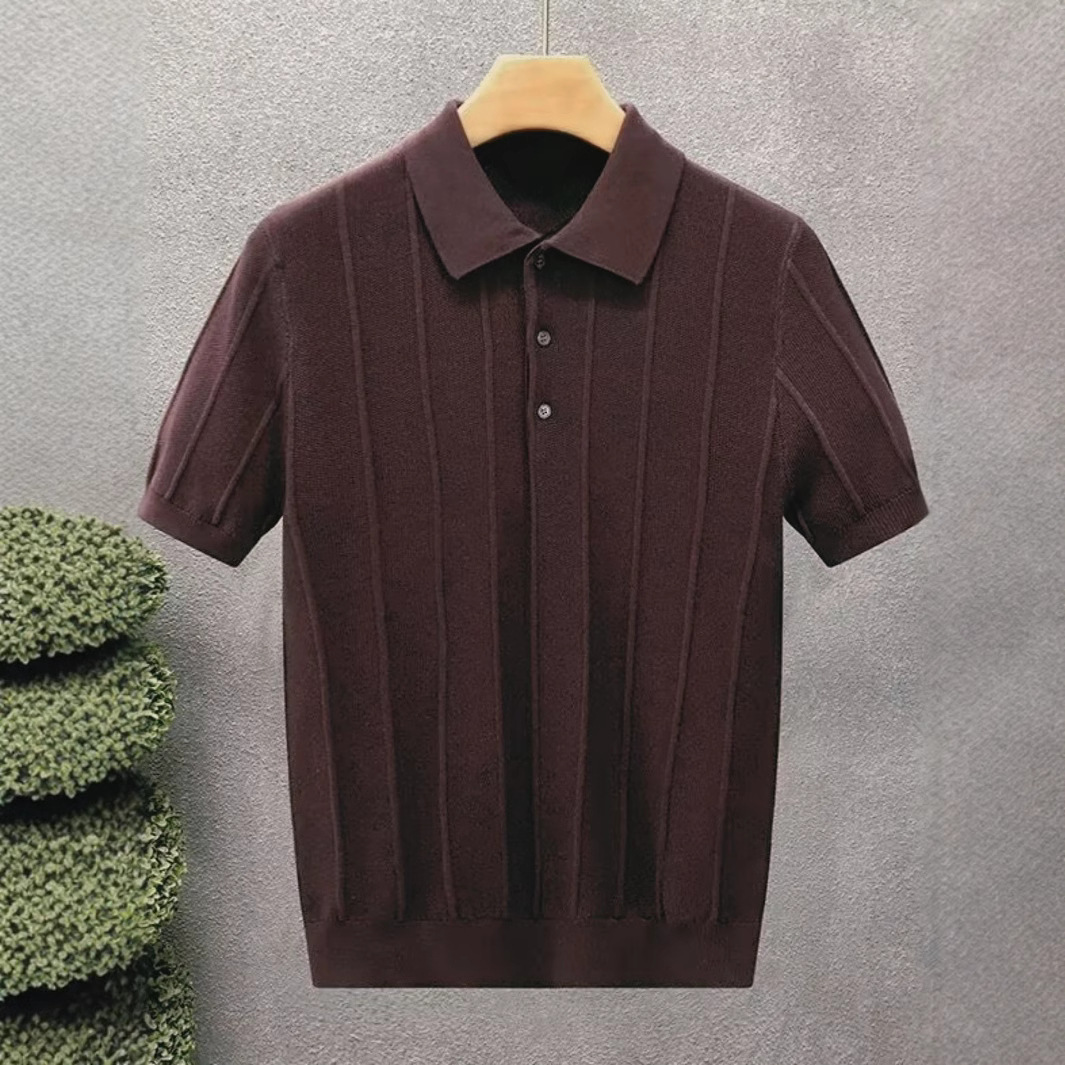 Men's Polos Ribbed Polo Neck Knit Sweater - Spring Loose Casual Button-down Shirt Single-color Simple Pullover Fashionable Homey L