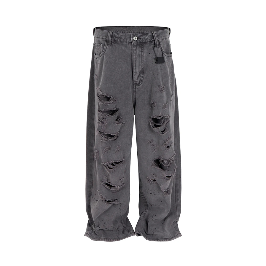 Jeans Men Wide Streetwear Hole Loose Denim Trousers Oversized
