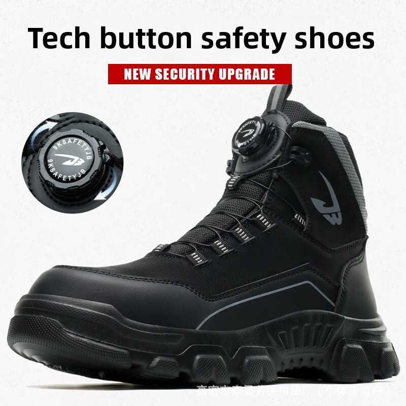 Mens Black High Top Safety Work Boots Non Slip Anti Smashing Anti Stabbing Daily Footwear Industrial Shoes - view 5
