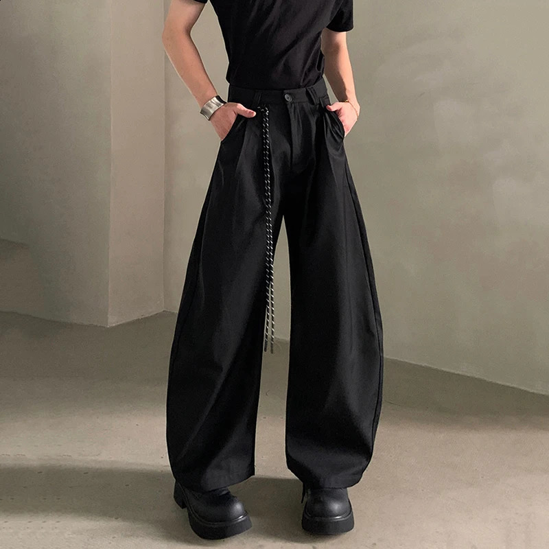 IEFB Fashion Mens Suit Pants Solid Color Casual Pleated n Loose Wide Leg Cleanfit Curved Knife Trousers Summer 9W3821 y260618 - view 5