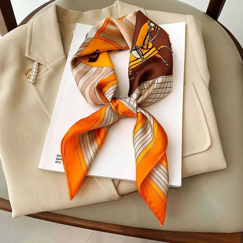 Luxury Brand Design Silk Square Scarf for Women Satin Shawls Casual Scarves Hjiab Hair Bandana Fashion 7070cm