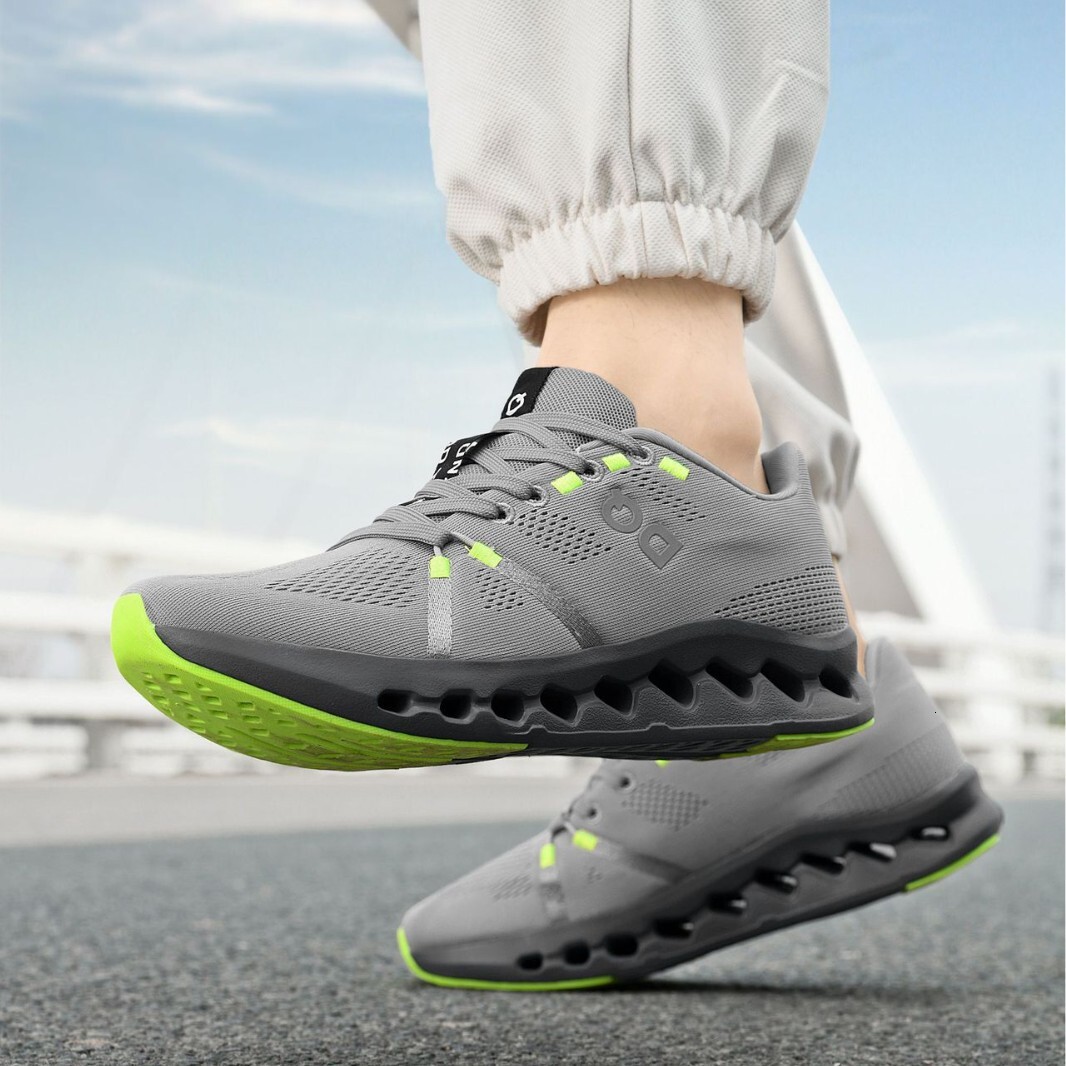 Mens Mint Green Breathable Mesh Running Shoes Shock Absorbing Hollow Out Sole For Outdoor Sports Training - view 5