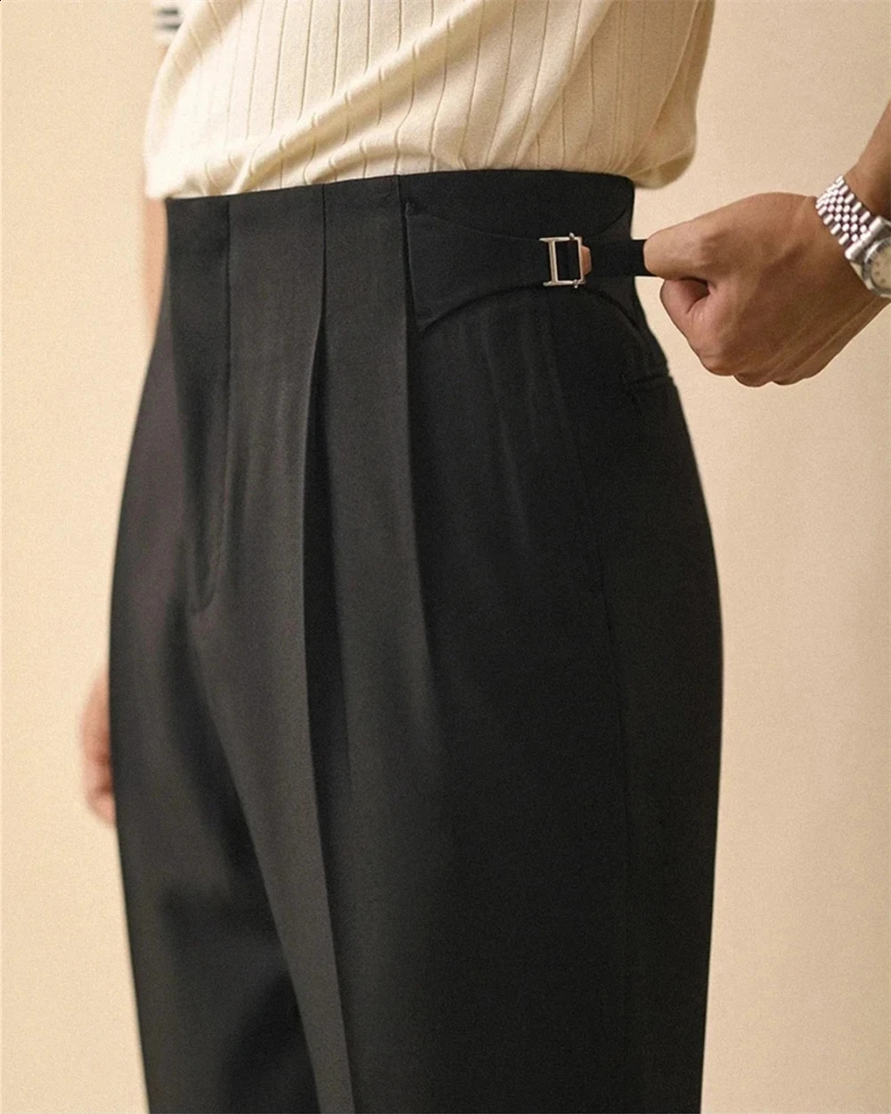 Men Summer Straight Pants Paris Button Non Ironing Loose Fitting Business Naples Casual High Waist Office Trousers y260618 - view 5