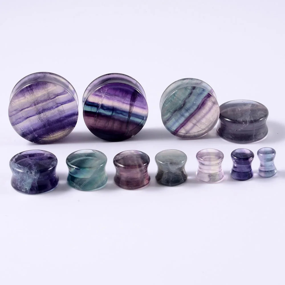 2PCS Natural Stone Double Flared Plug Opal Quartz Ear Tunnel Gauge Colorful Stone Ear Expander Weight Body Piercing Jewelry260528BJ - view 4