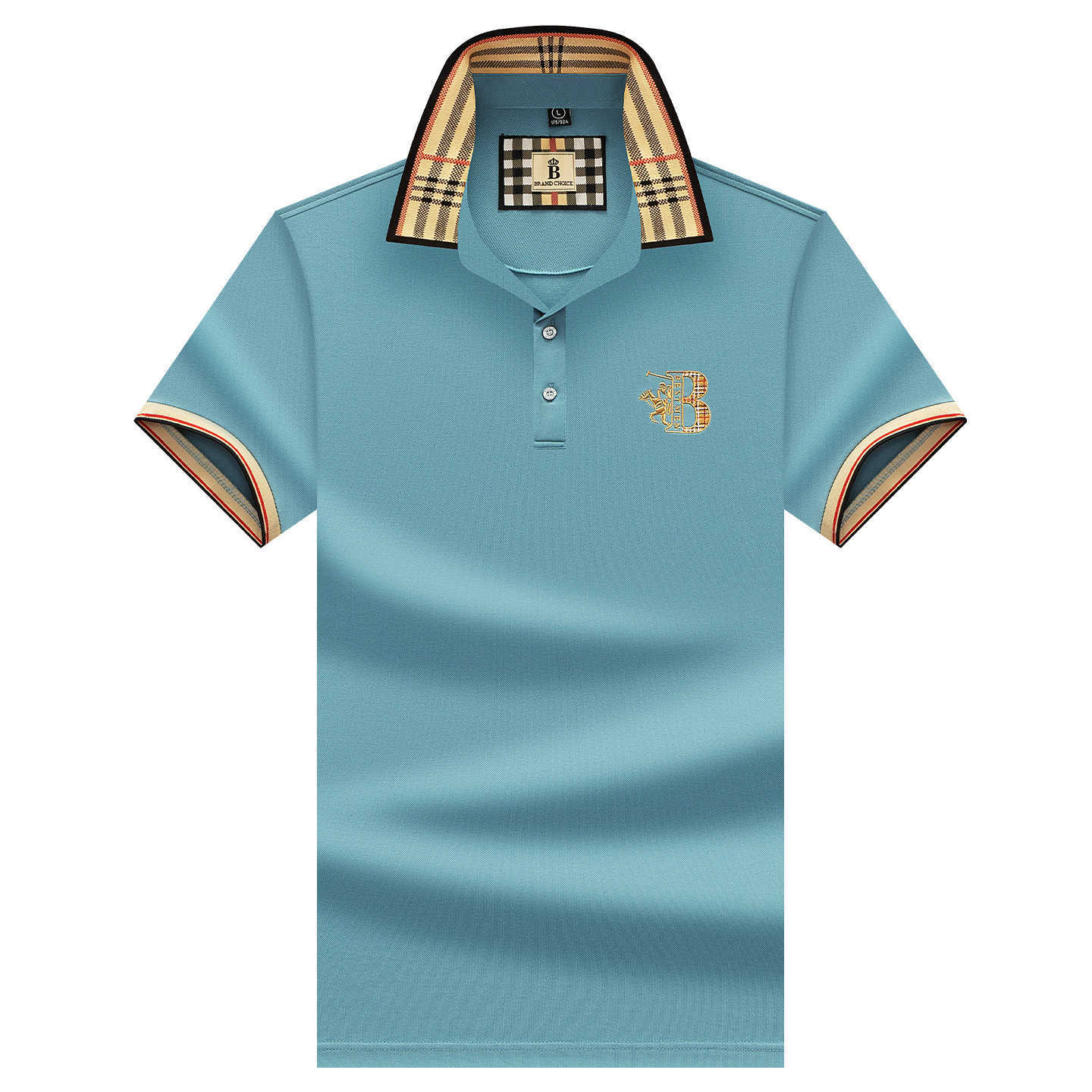 Woodpecker Summer Men's POLO Shirt Plaid Turn-down Collar Loose Fit Plus Size Business Casual Dad's Short Sleeve T-shirt