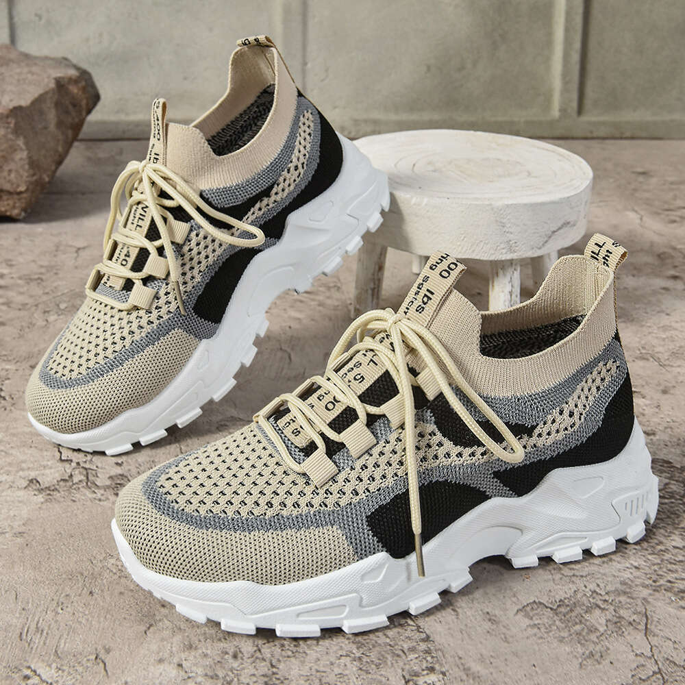 Women's Fashion Casual Shoes, Spring New Arrival, Lightweight Soft Sole Dad Shoes, Flyknit Breathable Mesh Sneakers